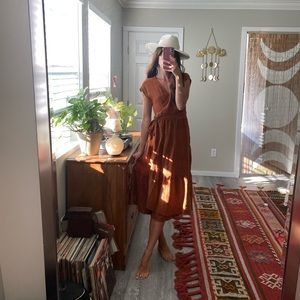 Rust Orange Cotton Midi Wrap Dress